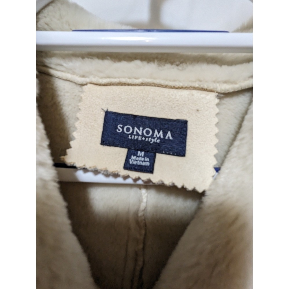 Sonoma‎ Faux Suede Jacket Sherpa Collar Button Up Coat Tan Medium - Picture 3 of 3